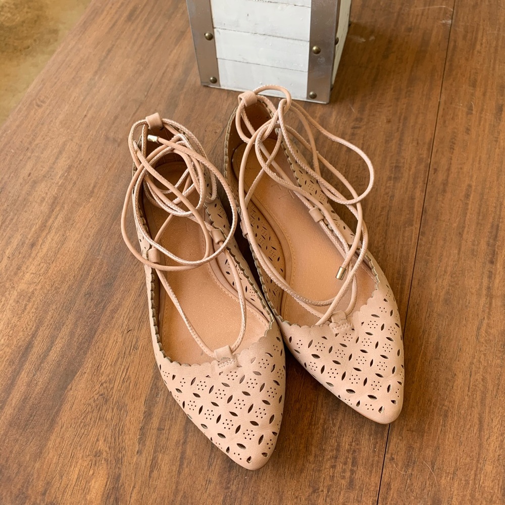 Ann Taylor Loft Lace Up Cutout Pointy Flats